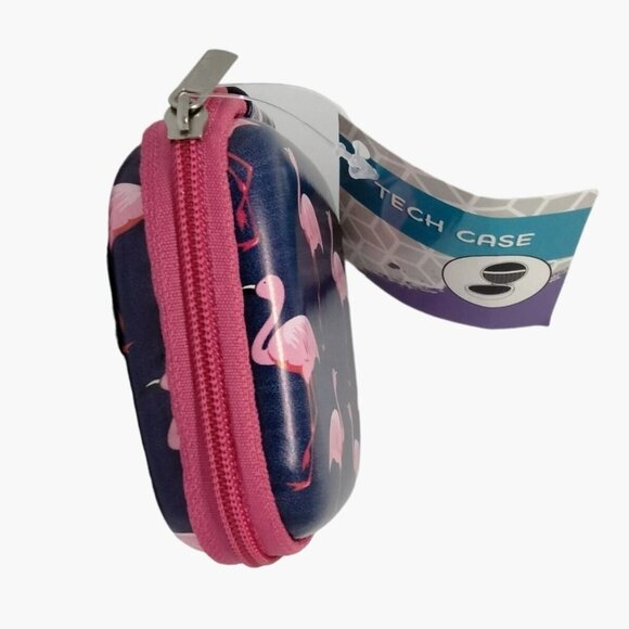 Pink flamingo Tech Case Zipper Mesh Pocket Earbuds Ear Phones - Picture 3 of 4